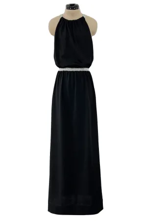 1970s Goldworm Black Knit Backless Dress w Silver Metallic Straps & Elastic Waist