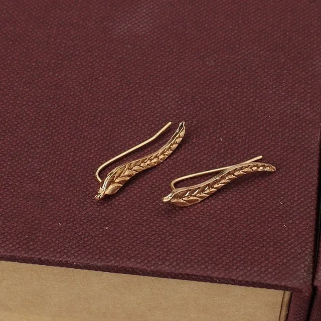 2017 Fashion Bijoux Exquisite Leaf Clip Ear Sweep Wrap Ear Climber Modern Beautiful Feather Stud Earrings For Women Jewelry