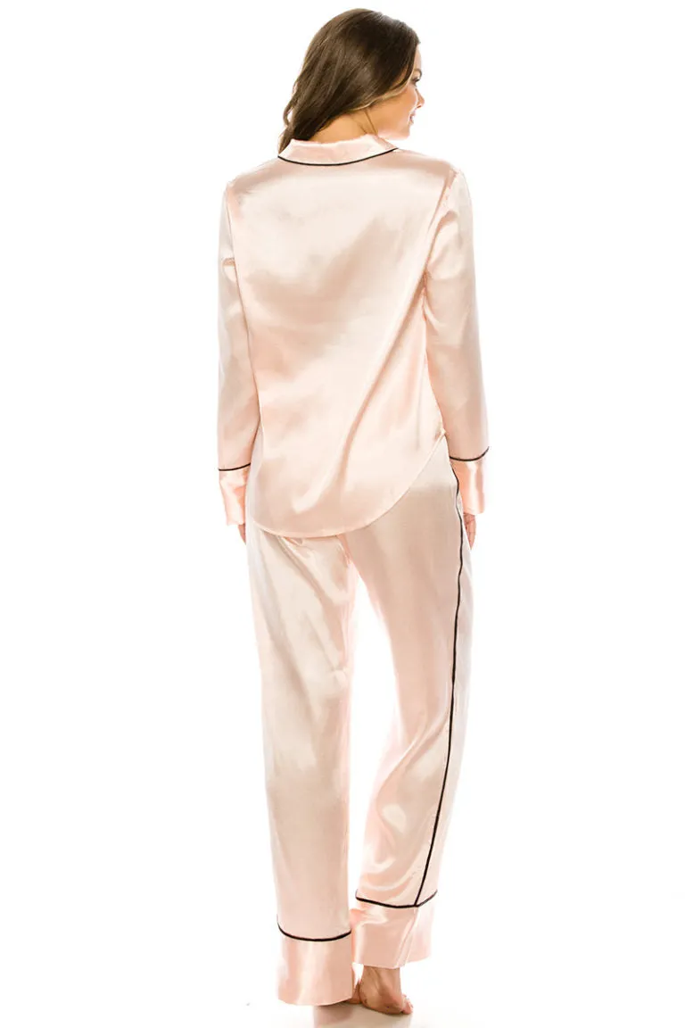 20183 6 Piece 2-Piece Satin Pajama Set – Button-Up Top & Elastic Waist Pants