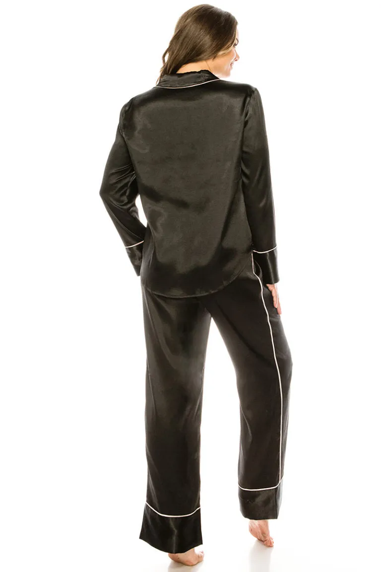 20183 6 Piece 2-Piece Satin Pajama Set – Button-Up Top & Elastic Waist Pants