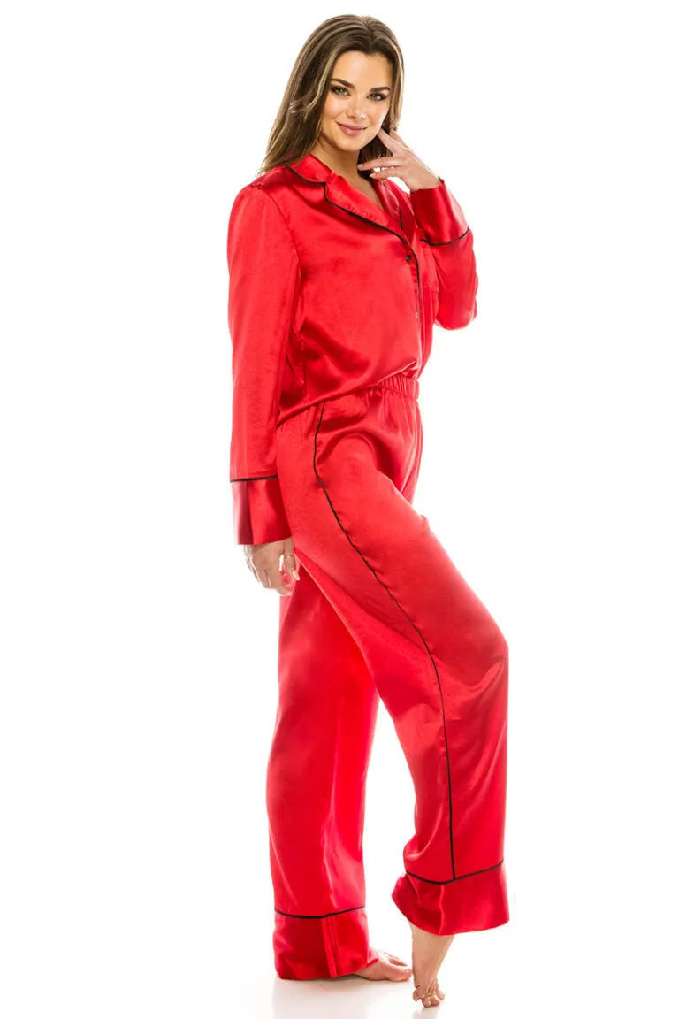 20183 6 Piece 2-Piece Satin Pajama Set – Button-Up Top & Elastic Waist Pants