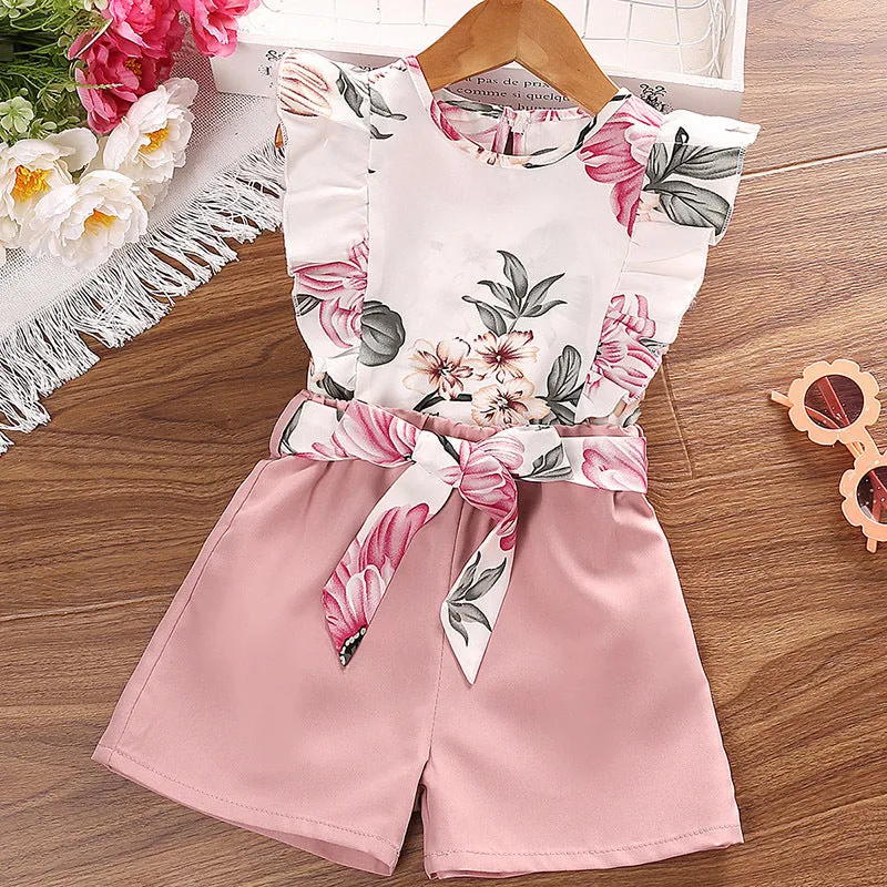 2025 new printed halter neck tops and shorts children's summer dress FD