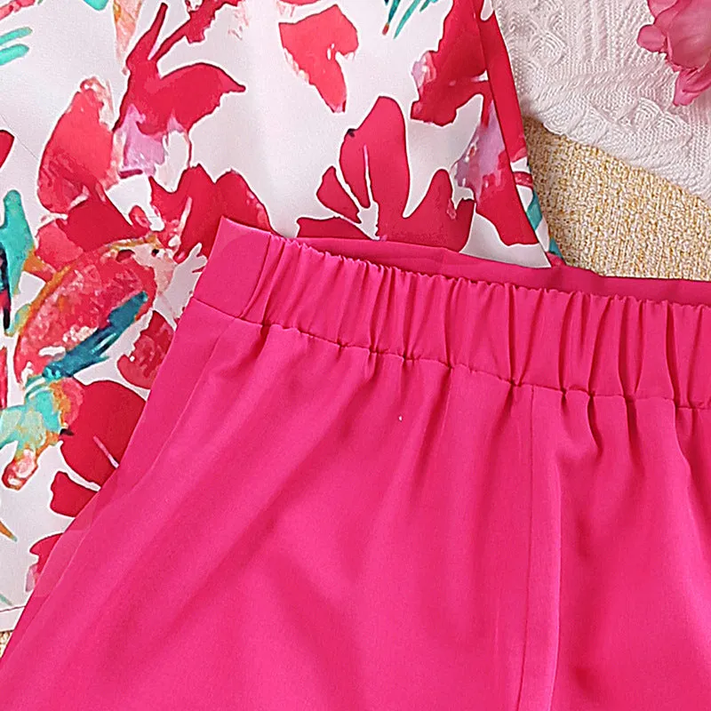 2025 new printed halter neck tops and shorts children's summer dress FD