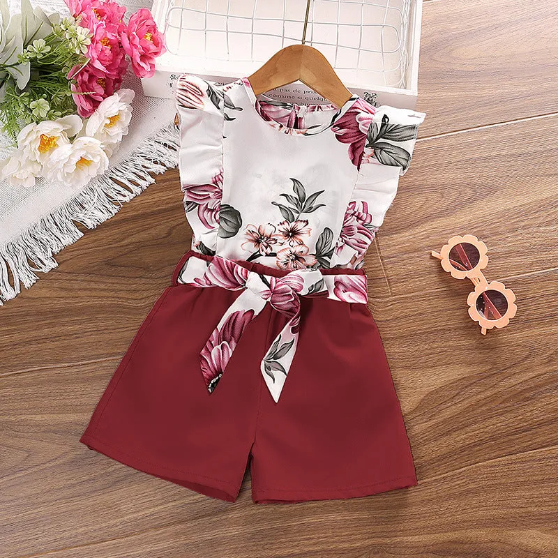 2025 new printed halter neck tops and shorts children's summer dress FD