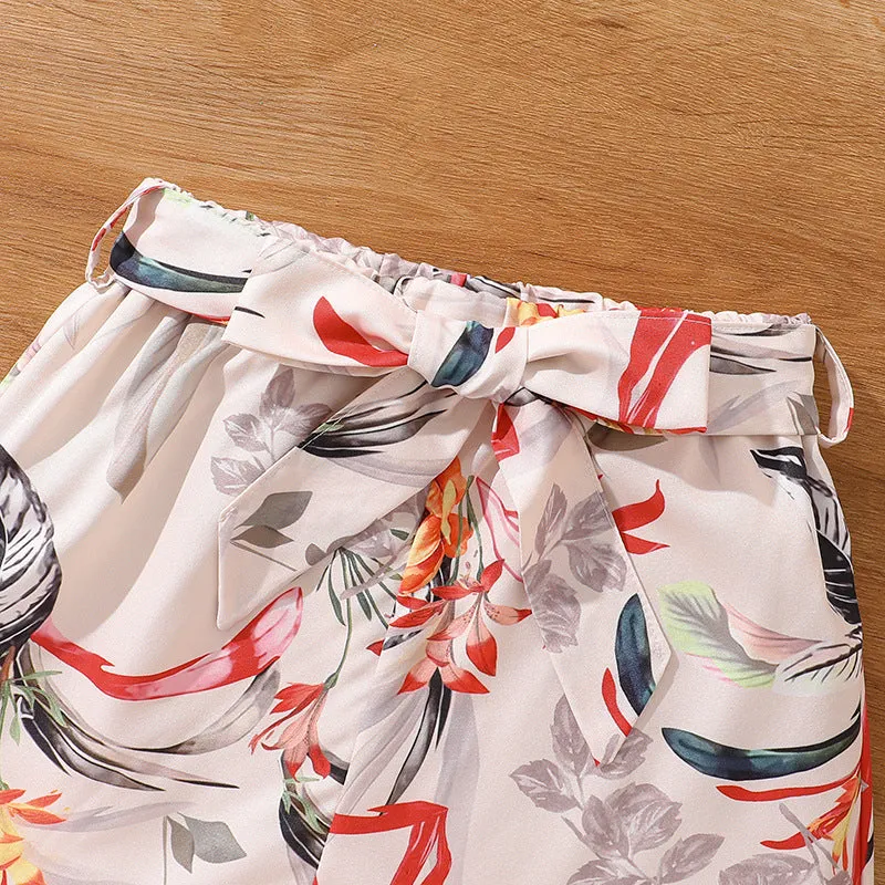 2025 New style flying sleeves single-breasted tops printed shorts two-piece suit
