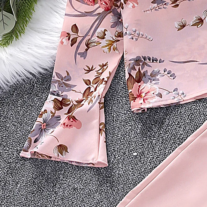 2025 spring new large and medium-sized children's printed long-sleeved tops and trousers two-piece suits