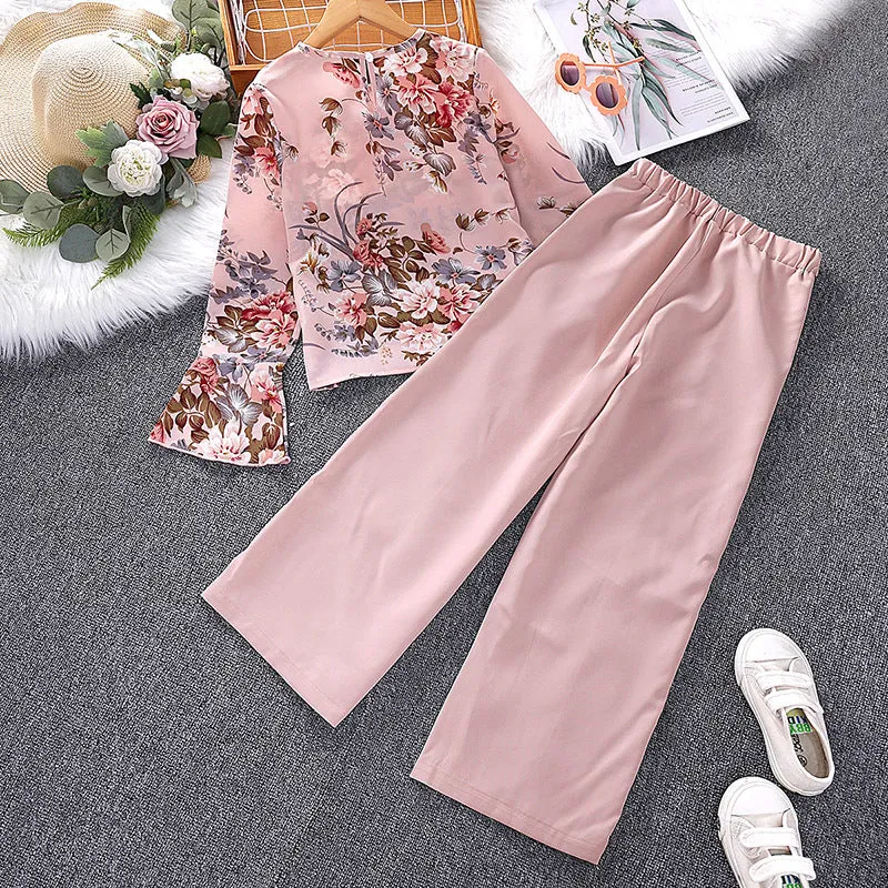 2025 spring new large and medium-sized children's printed long-sleeved tops and trousers two-piece suits