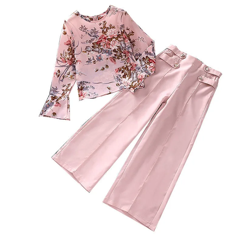 2025 spring new large and medium-sized children's printed long-sleeved tops and trousers two-piece suits