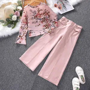 2025 spring new large and medium-sized children's printed long-sleeved tops and trousers two-piece suits