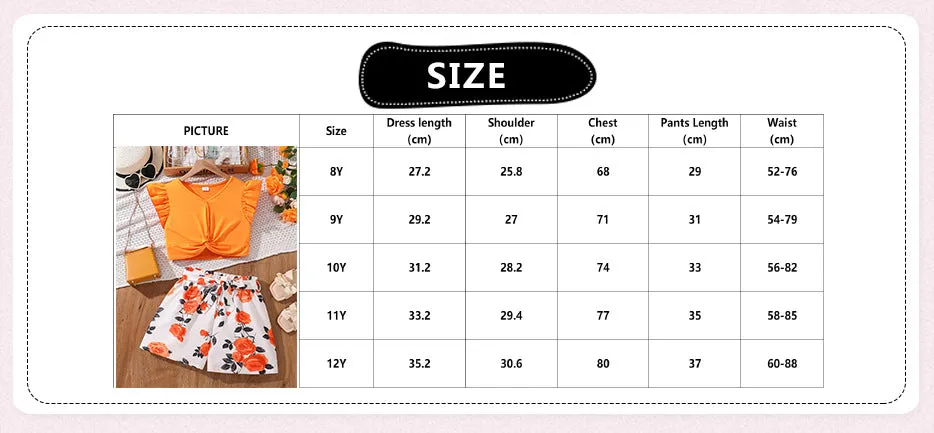2025 summer new style V-neck flying sleeves twisted hem tops printed shorts two pieces