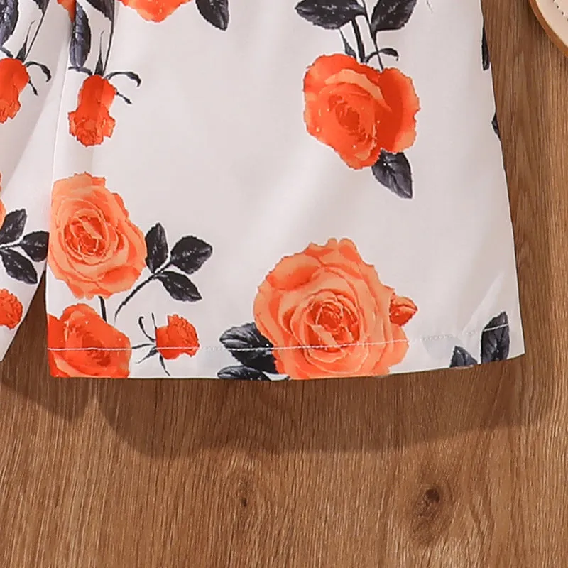 2025 summer new style V-neck flying sleeves twisted hem tops printed shorts two pieces