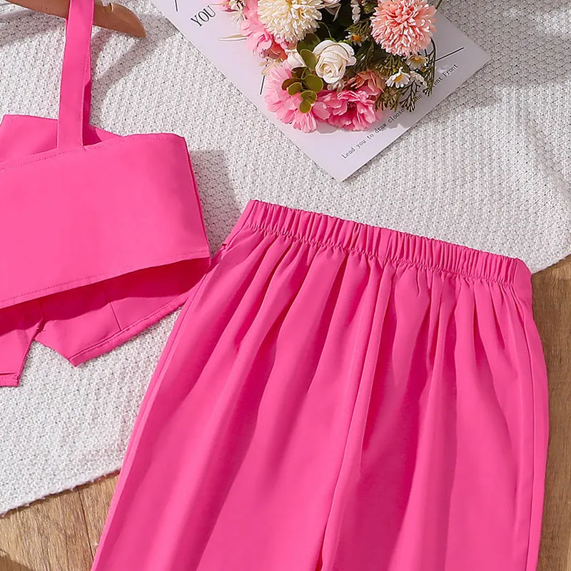 2025 Summer New Style Western Style Suspender Tube Top High Waist Wide Leg Pants Two-piece Set