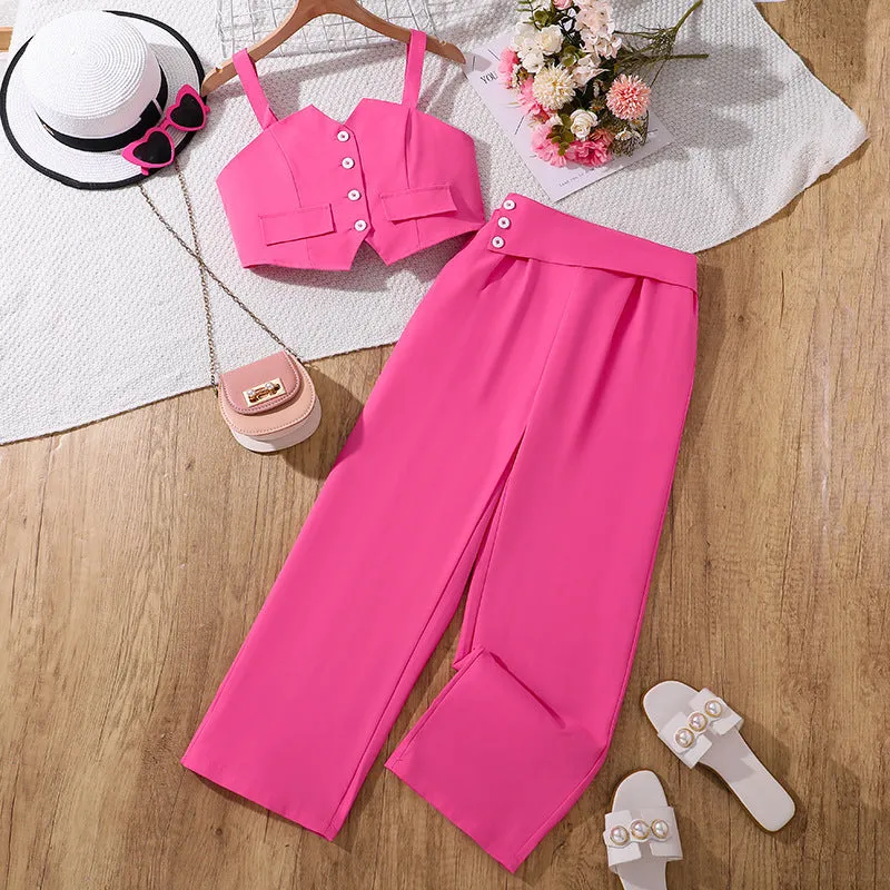 2025 Summer New Style Western Style Suspender Tube Top High Waist Wide Leg Pants Two-piece Set