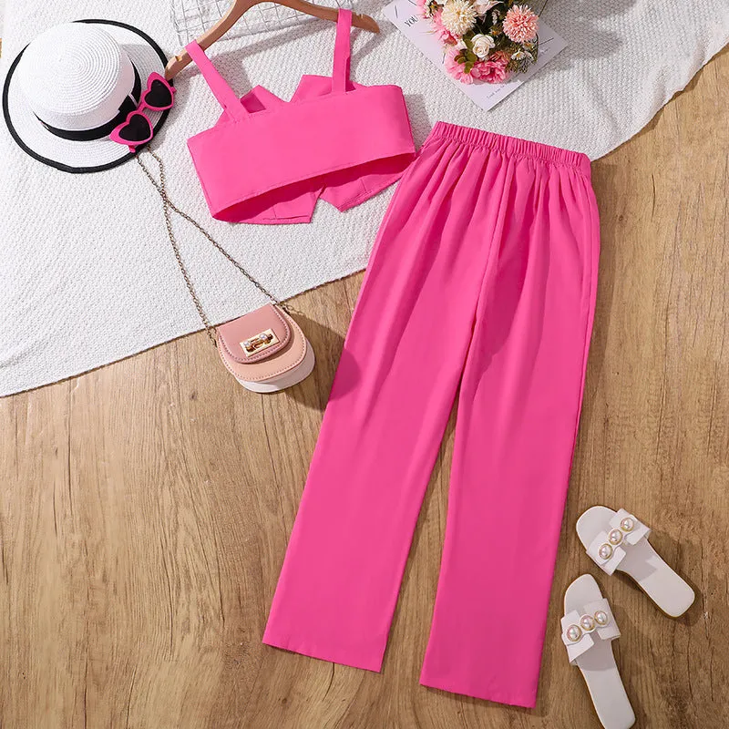 2025 Summer New Style Western Style Suspender Tube Top High Waist Wide Leg Pants Two-piece Set