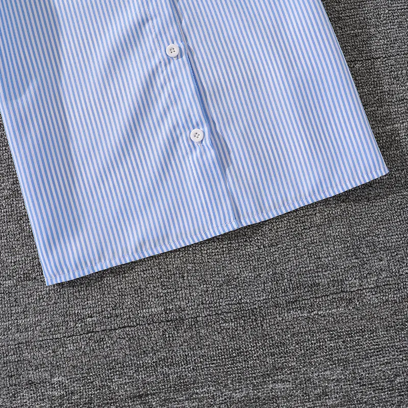 7-12 girls spring striped long-sleeved shirt tops two-piece suit FD