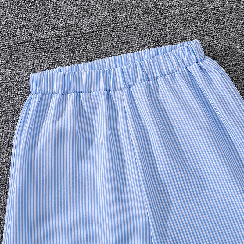 7-12 girls spring striped long-sleeved shirt tops two-piece suit FD