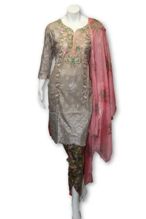 A02 Pakistani Indian Fine Design 3 Pcs Embroidered  Lawn Suit