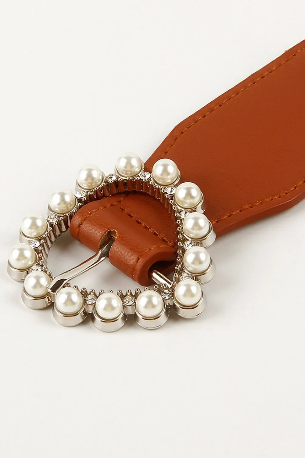 All That Romance Pearl Heart Buckle Elastic Belt