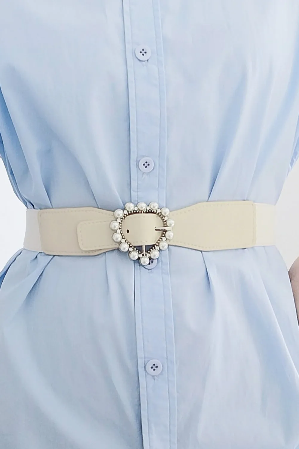 All That Romance Pearl Heart Buckle Elastic Belt