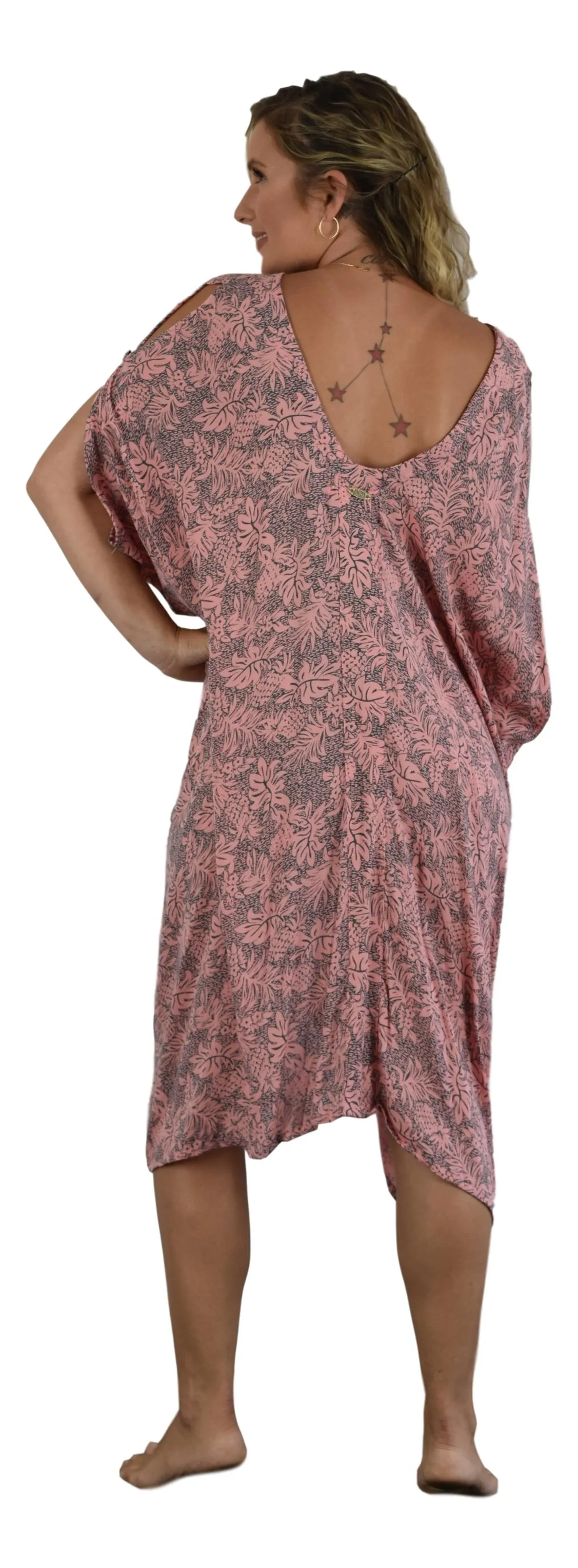 Aloha Royale - Makena Poncho with coconut buttons - Leaf - Pink and Grey