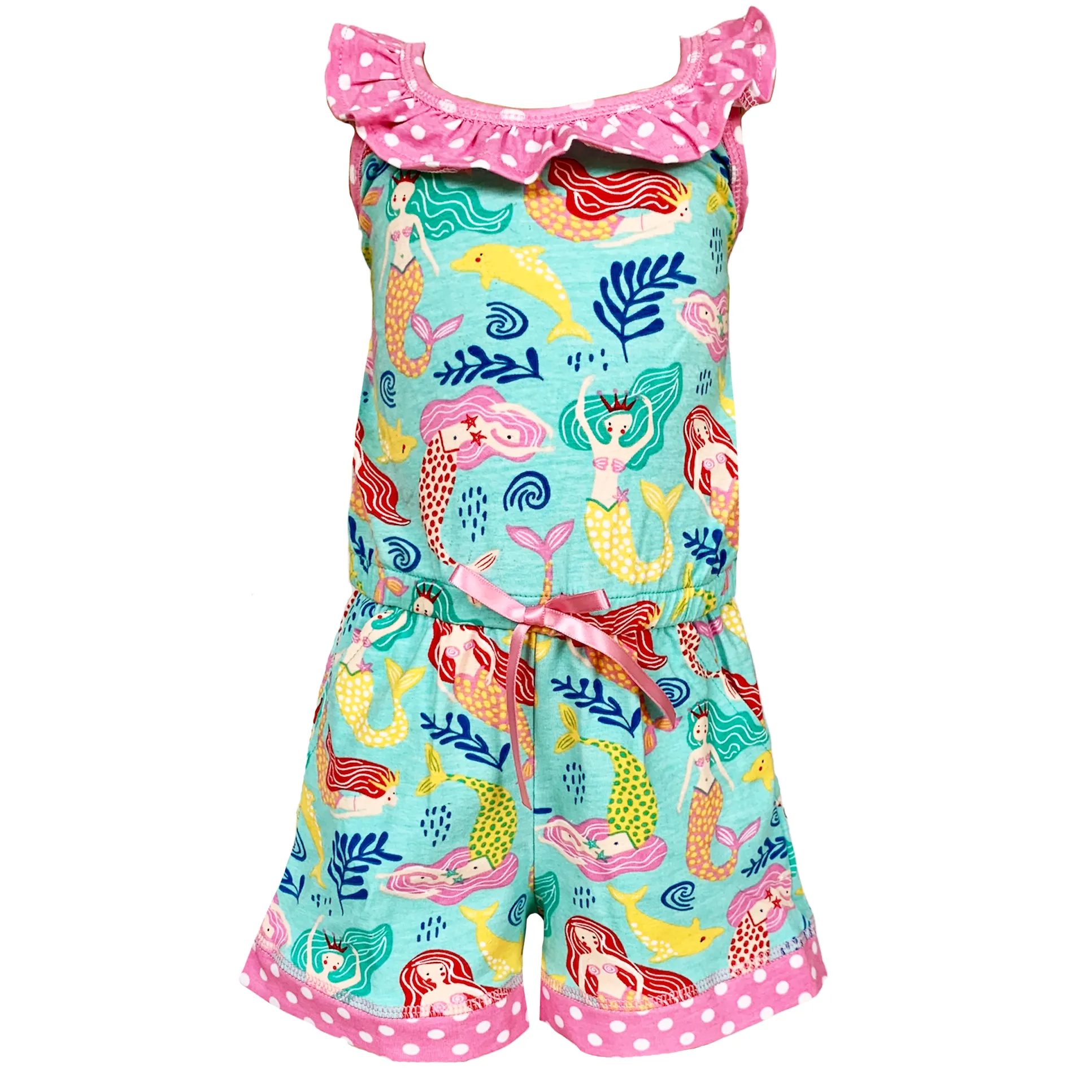 AnnLoren Girls Boutique Nautical Mermaid Jumpsuit  Spring Summer Romper