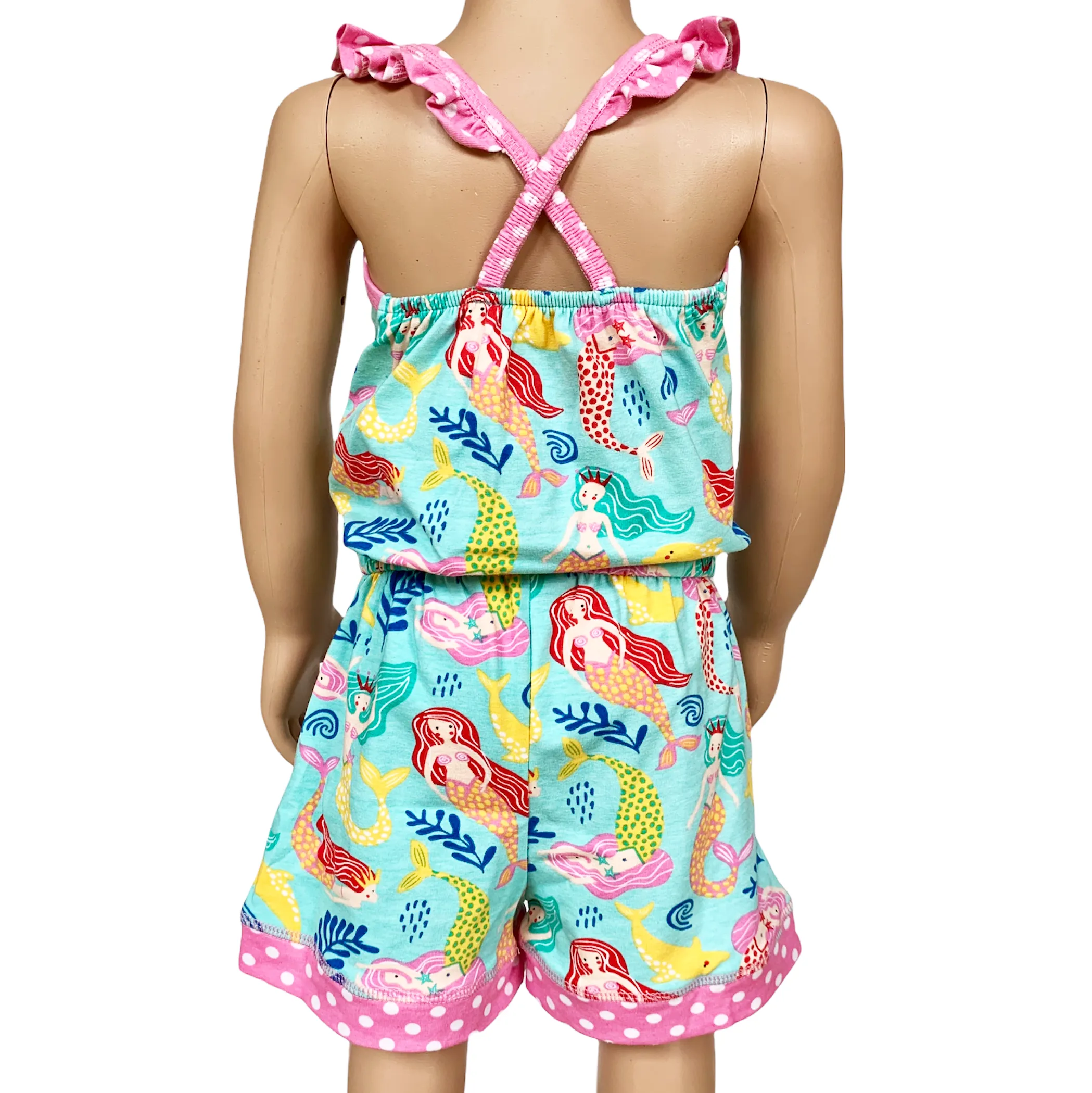 AnnLoren Girls Boutique Nautical Mermaid Jumpsuit  Spring Summer Romper