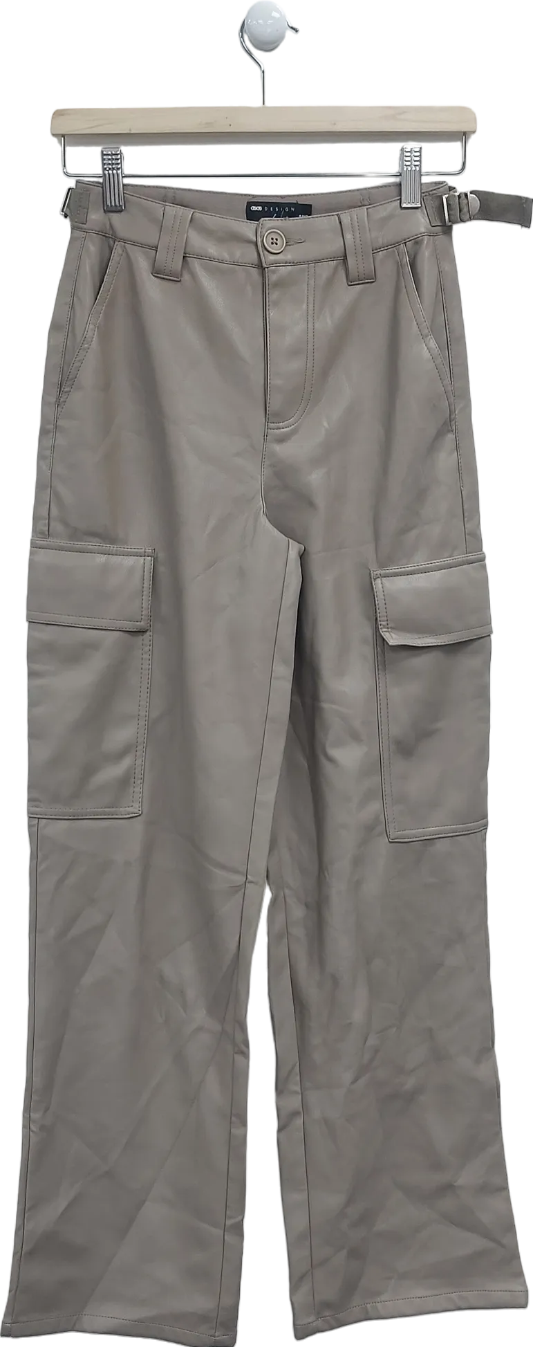 ASOS Beige Faux Leather Cargo Trousers UK 4