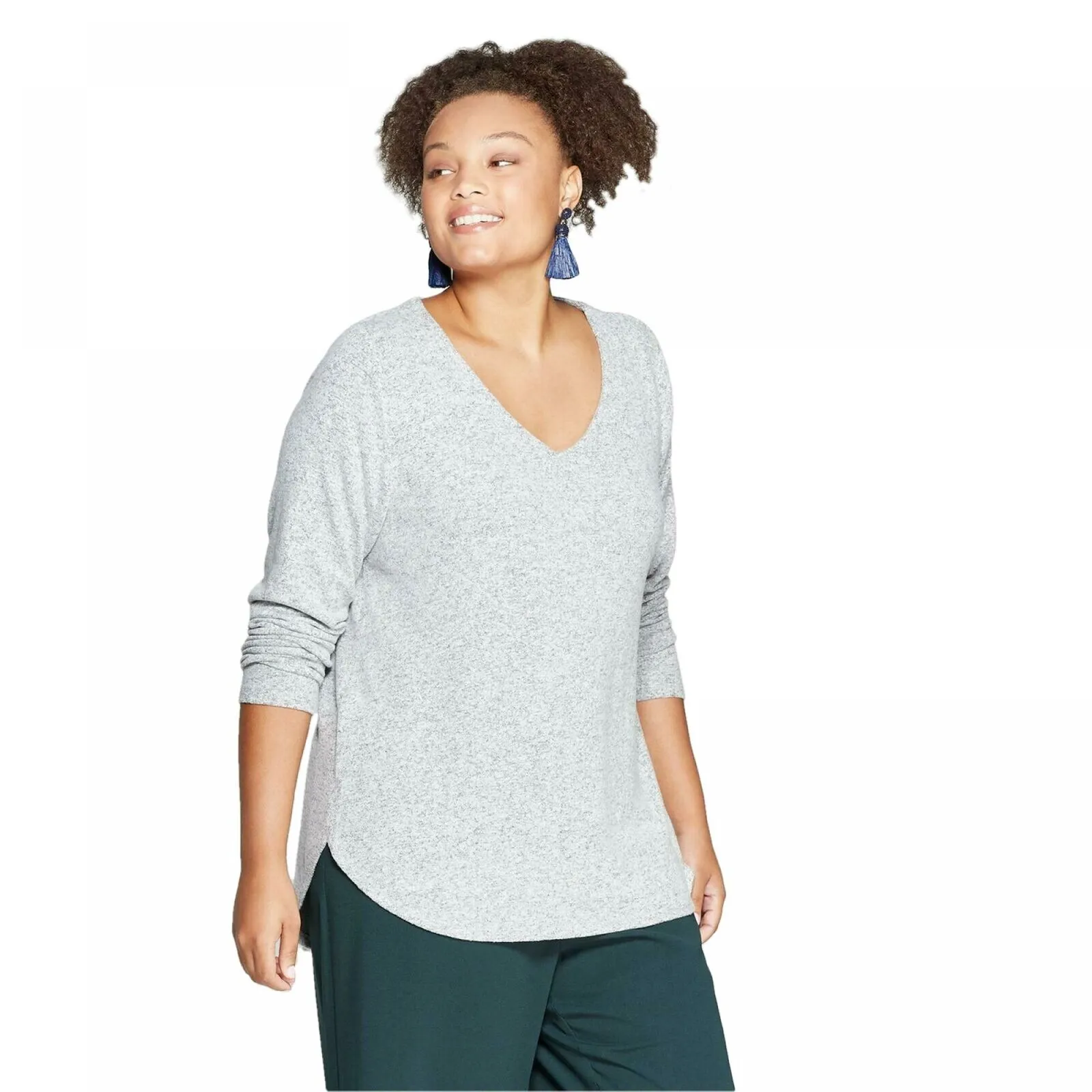 Ava & Viv Women's Plus Size Long Sleeve V-Neck Cozy Top