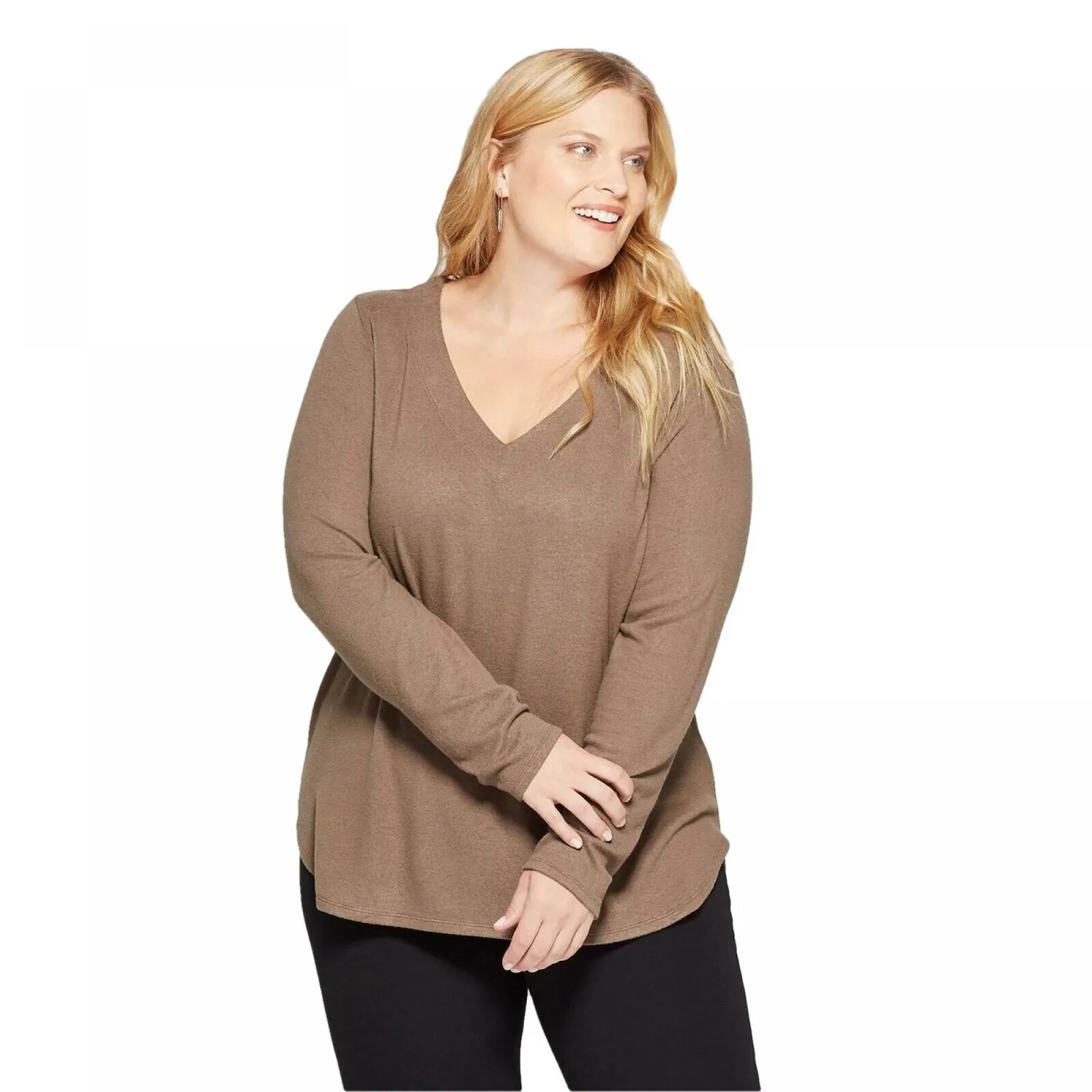 Ava & Viv Women's Plus Size Long Sleeve V-Neck Cozy Top