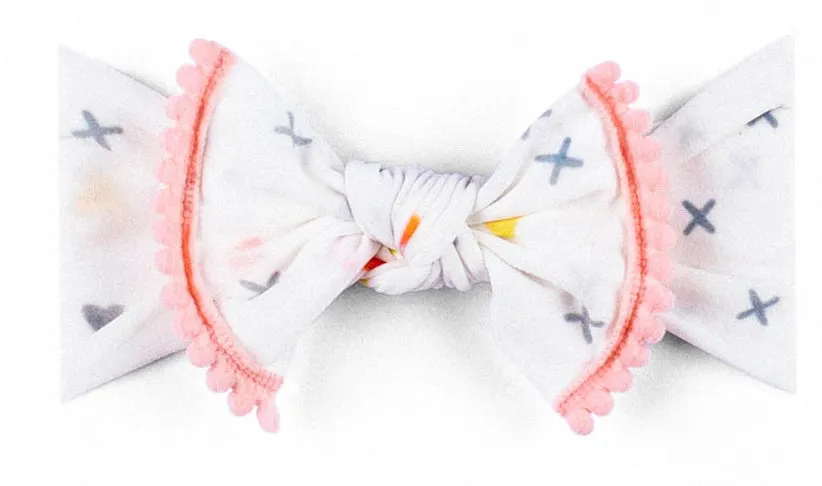 Baby Bling Care Bear Pom Trimmed Knot Headband-Pastel Heart