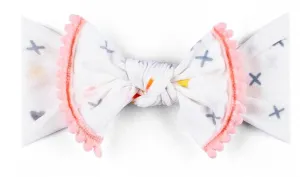 Baby Bling Care Bear Pom Trimmed Knot Headband-Pastel Heart
