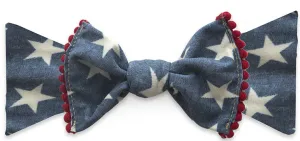 Baby Bling Denim Stars w/Pom Trimmed Knot Headband