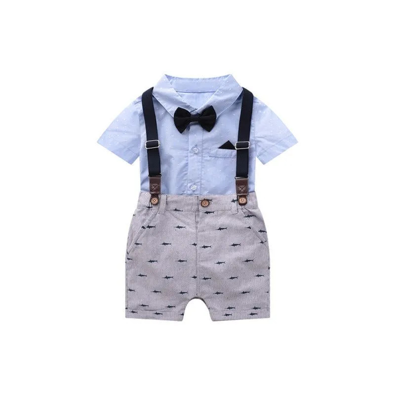 Baby boy short sleeve suit summer baby British overalls
