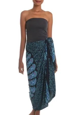 Batik Hand-dyed Sarong w/Floral Sunburst Print (one size fits most)