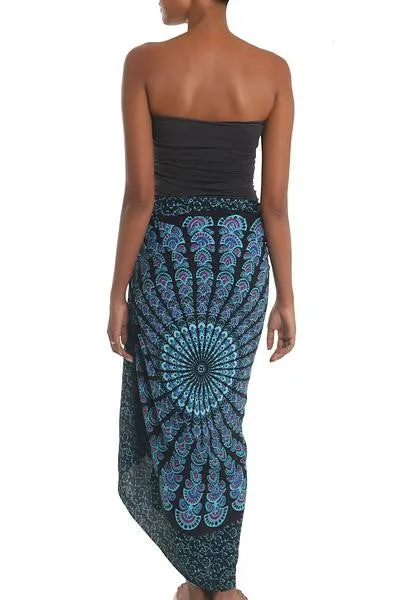 Batik Hand-dyed Sarong w/Floral Sunburst Print (one size fits most)