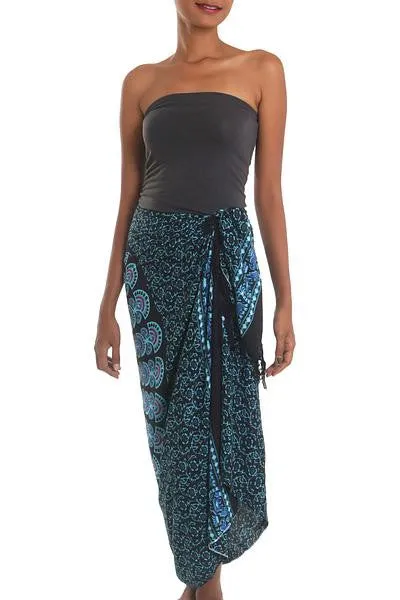 Batik Hand-dyed Sarong w/Floral Sunburst Print (one size fits most)