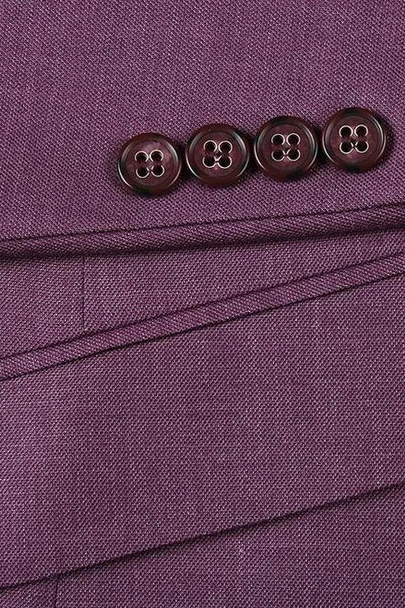 Berry Solid 2-Button Notch Suit (2-Piece Set)