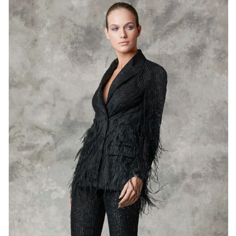 Black Sequin Feather Jacket