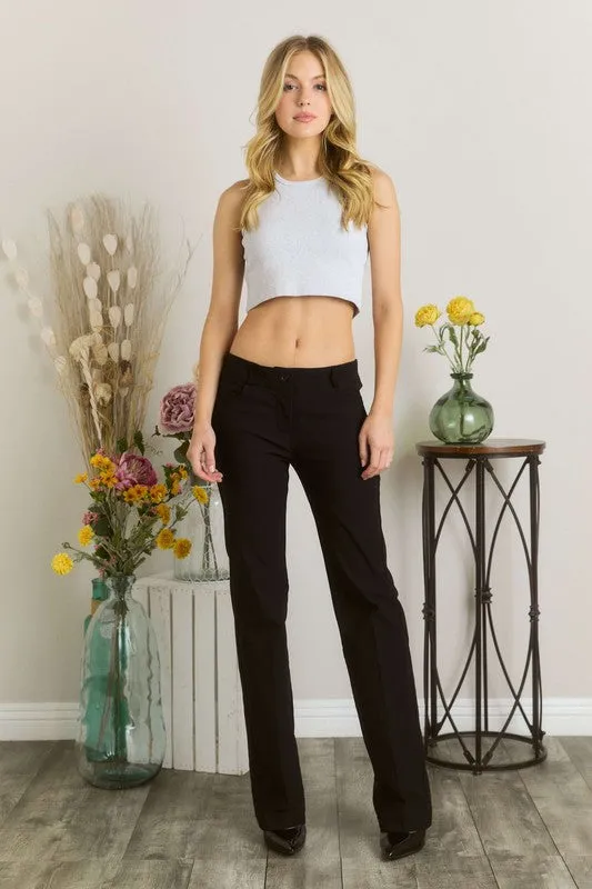 Black Solid Color Pants with Pocket