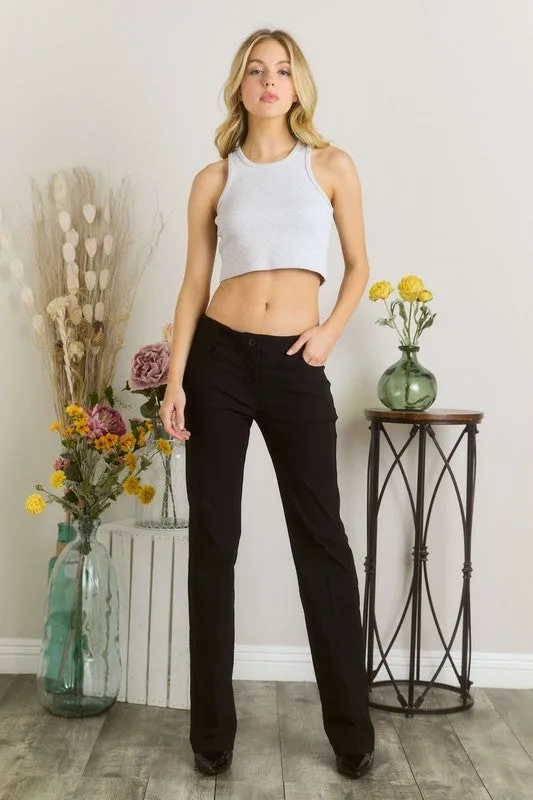 Black Solid Color Pants with Pocket