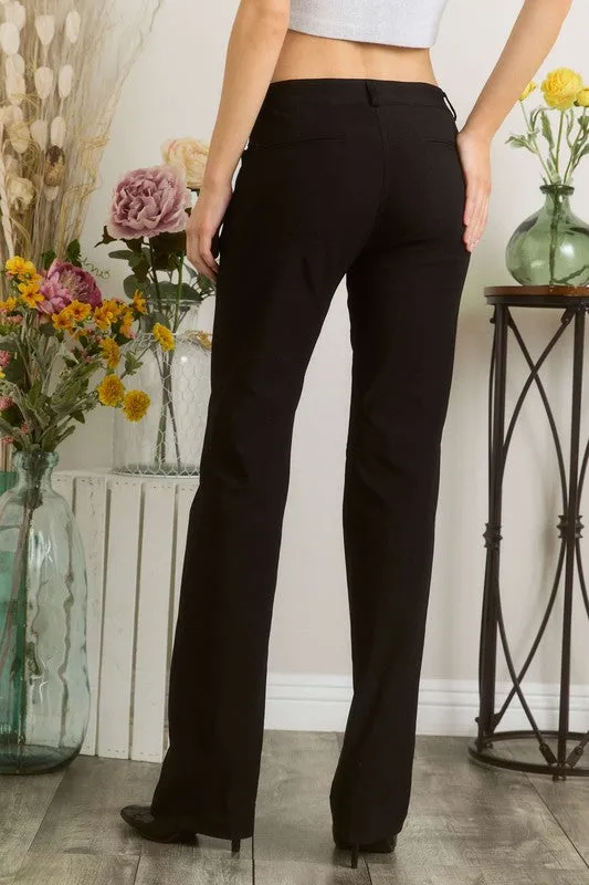 Black Solid Color Pants with Pocket