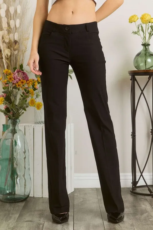 Black Solid Color Pants with Pocket