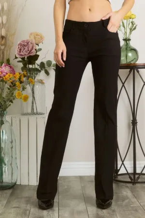 Black Solid Color Pants with Pocket