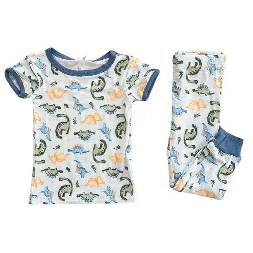 Blue Dinos Short Sleeve Bamboo Pajama Set