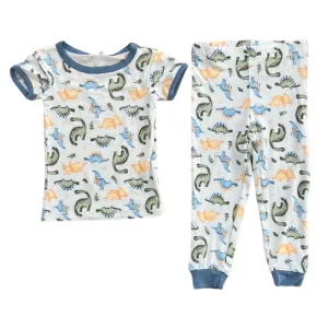 Blue Dinos Short Sleeve Bamboo Pajama Set