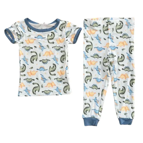 Blue Dinos Short Sleeve Bamboo Pajama Set