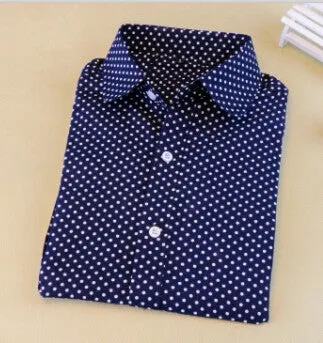 Brand Polka Dot Shirt Women Long Sleeve Blouse Cotton Plus Size Ladies Tops Turn-Down Collar