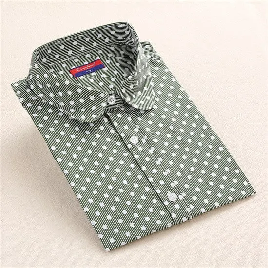 Brand Polka Dot Shirt Women Long Sleeve Blouse Cotton Plus Size Ladies Tops Turn-Down Collar