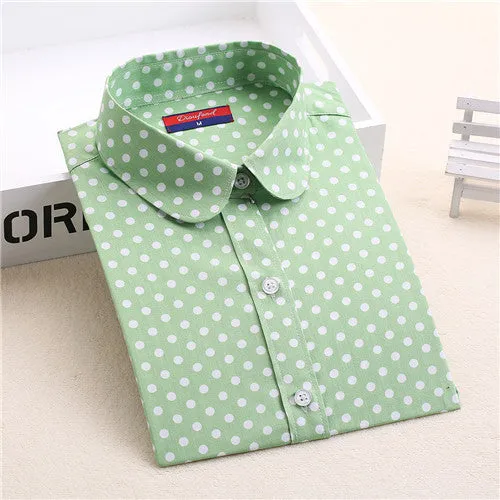 Brand Polka Dot Shirt Women Long Sleeve Blouse Cotton Plus Size Ladies Tops Turn-Down Collar