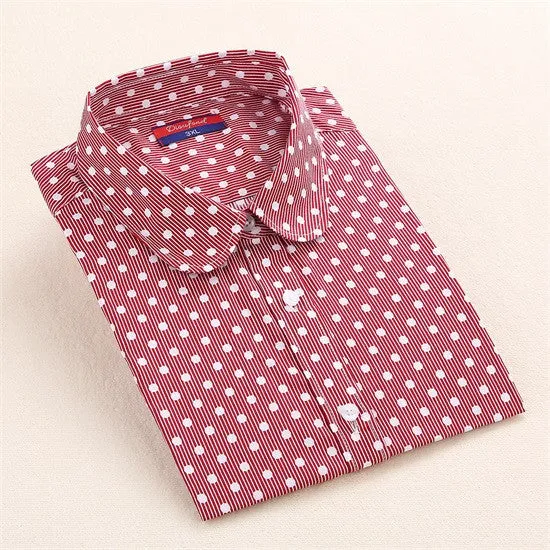 Brand Polka Dot Shirt Women Long Sleeve Blouse Cotton Plus Size Ladies Tops Turn-Down Collar